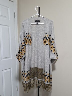 Love & Legend Plus Size  Gray Open-Front Fringe Cardigan